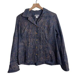 Coldwater Creek Classic Snap Front Blazer | Women’s Size 16 | Blue & Gold